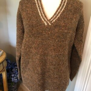 Olive green gold color v neck sweater